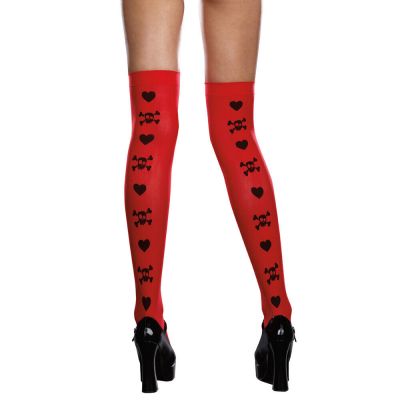 Lingerie Stockings Size Regular Red Opaque Skull and Crossbone Halloween  DG7807